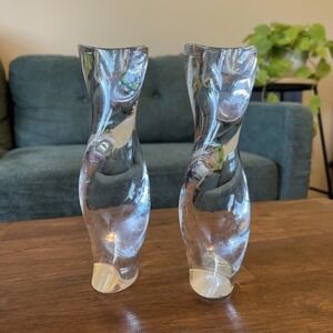 7"  Crystal Glass Twist Candlesticks Taper Candle Holders Set of 2 MCM